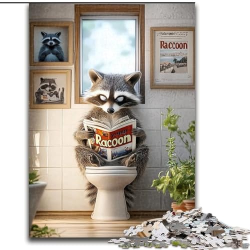 Puzzle für Erwachsene, 1000 Teile, schwieriger Waschbär, der auf der Toilette sitzt, dekomprimierendes intellektuelles Lernspielzeug, Geburtstagsgeschenk, Geschenke, Wandkunst (Größe 50x75cm) von MLADSOEHK