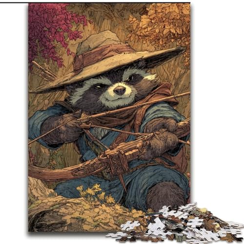 Puzzle für Erwachsene, 1000 Teile, schwieriger Waschbär-Krieger, dekomprimierendes intellektuelles Lernspielzeug, Geburtstagsgeschenk, Geschenke, Wandkunst (Größe 50x75cm) von MLADSOEHK