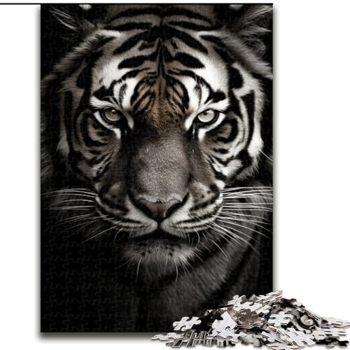 Puzzle für Erwachsene, 1000 Teile, schwieriger schwarz-weißer Tiger, dekomprimierendes intellektuelles Lernspielzeug, Geburtstagsgeschenk, Geschenke, Wandkunst (Größe 50x75cm) von MLADSOEHK