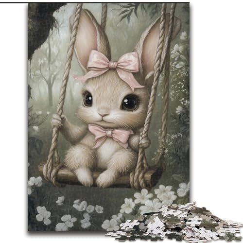 Puzzle für Erwachsene, 1000 Teile, schwieriges Baby-Häschen auf der Schaukel, entspannendes intellektuelles Lernspielzeug, Geburtstagsgeschenk, Geschenke, Wandkunst (Größe 26x38cm) von MLADSOEHK