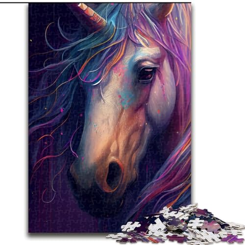 Puzzle für Erwachsene, 1000 Teile, schwieriges Einhorn-Malen, dekomprimierendes intellektuelles Lernspielzeug, Geburtstagsgeschenk, Geschenke, Wandkunst (Größe 26x38cm) von MLADSOEHK