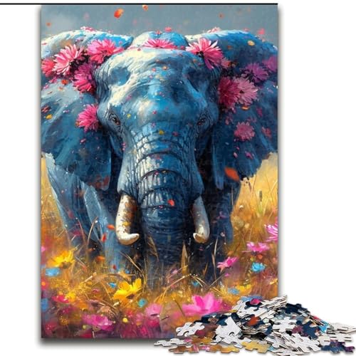 Puzzle für Erwachsene, 1000 Teile, schwieriges Elefanten-Aquarell, dekomprimierendes intellektuelles Lernspielzeug, Geburtstagsgeschenk, Geschenke, Wandkunst (Größe 26x38cm) von MLADSOEHK