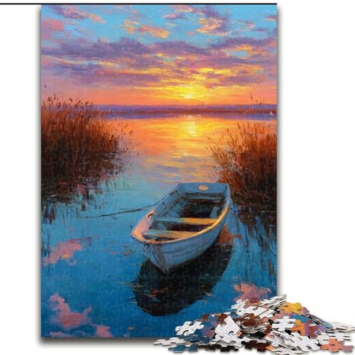 Puzzle für Erwachsene, 1000 Teile, schwieriges kleines Boot bei Sonnenuntergang, dekomprimierendes intellektuelles Lernspielzeug, Geburtstagsgeschenk, Geschenke, Wandkunst (Größe 26x38cm) von MLADSOEHK