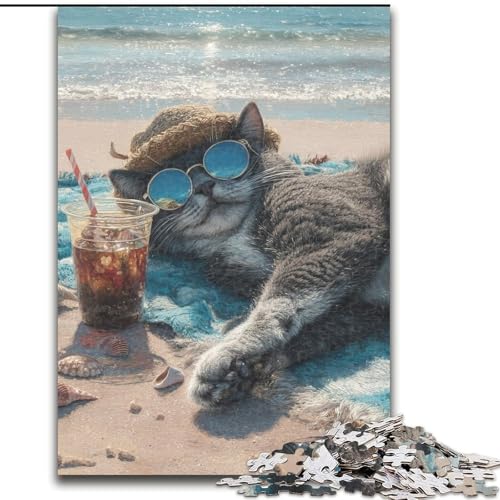 Puzzle für Erwachsene, 1000 Teile, trinkende Katze, für Kinder ab 14 Jahren, Lernspiel, Herausforderung, Spielzeug, Geschenk zum Geburtstag (Größe 26x38cm) von MLADSOEHK