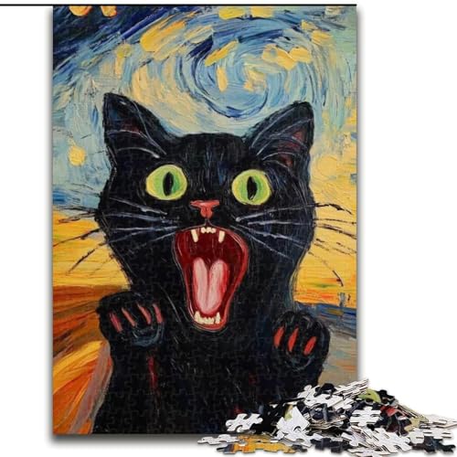 Puzzle für Erwachsene, 1000 Teile, überraschte Schwarze Katze, Lernspiele, Heimdekoration, ganze Familie (Größe 50x75cm) von MLADSOEHK