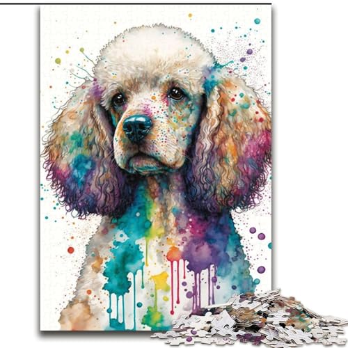 Puzzle für Erwachsene, 1000-teiliger Pudel in Aquarellkunst, pädagogisches Denkspiel, künstlerische Heim- und Bürodekoration, ab 14 Jahren (Größe: 26x38cm) von MLADSOEHK