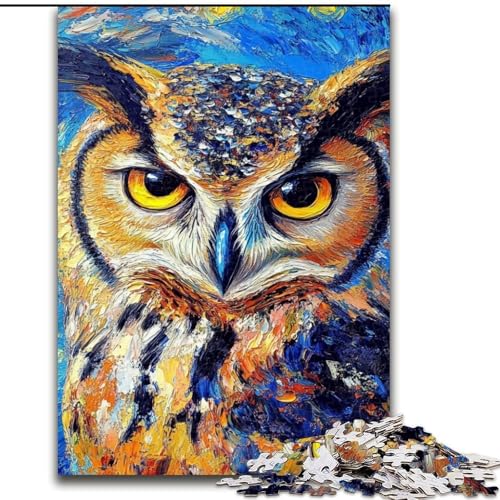 Puzzle für Erwachsene, 1000-teiliges Eulen-Nachthimmel-Puzzle, pädagogisches Denkspiel, künstlerische Heim- und Bürodekoration, ab 14 Jahren (Größe: 26x38cm) von MLADSOEHK