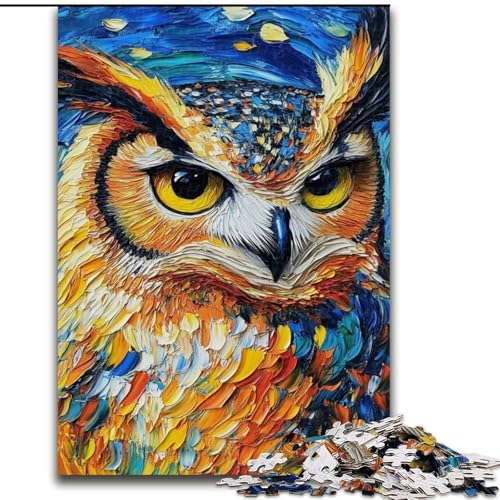 Puzzle für Erwachsene, 1000-teiliges Eulen-Nachthimmel-Puzzle, pädagogisches Denkspiel, künstlerische Heim- und Bürodekoration, ab 14 Jahren (Größe: 26x38cm) von MLADSOEHK