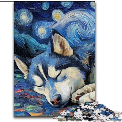 Puzzle für Erwachsene, 1000-teiliges Husky-Nachthimmel-Puzzle, pädagogisches Denkspiel, künstlerische Heim- und Bürodekoration, ab 14 Jahren (Größe: 26x38cm) von MLADSOEHK