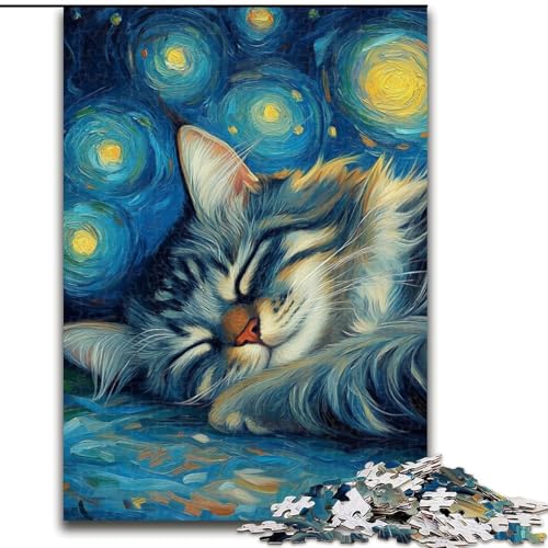 Puzzle für Erwachsene, 1000-teiliges Maine-Coon-Nachthimmel-Puzzle, anspruchsvolles Denkspiel für Teenager, Spaß für den Familienspieleabend (Größe: 26x38cm) von MLADSOEHK