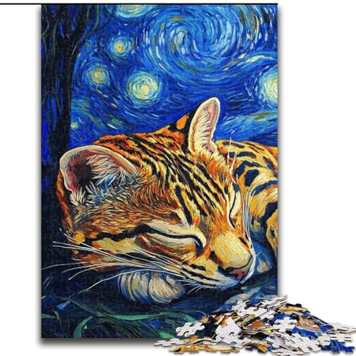 Puzzle für Erwachsene, 1000-teiliges Ozelot-Nachthimmel-Puzzle, pädagogisches Denkspiel, künstlerische Heim- und Bürodekoration, ab 14 Jahren (Größe: 50x75cm) von MLADSOEHK