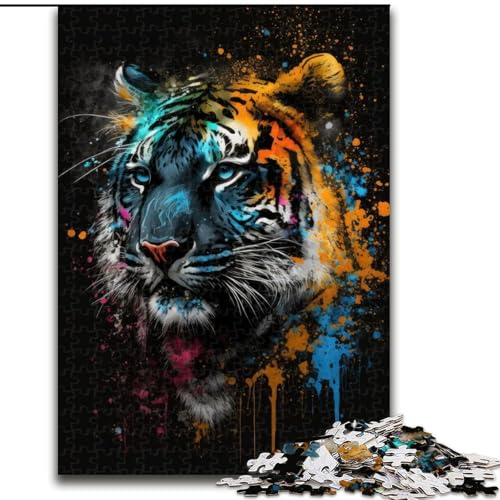 Puzzle für Erwachsene, 1000-teiliges Paintsplash-Tiger-Puzzle, pädagogisches Denkspiel, künstlerische Heim- und Bürodekoration, ab 14 Jahren (Größe: 26x38cm) von MLADSOEHK
