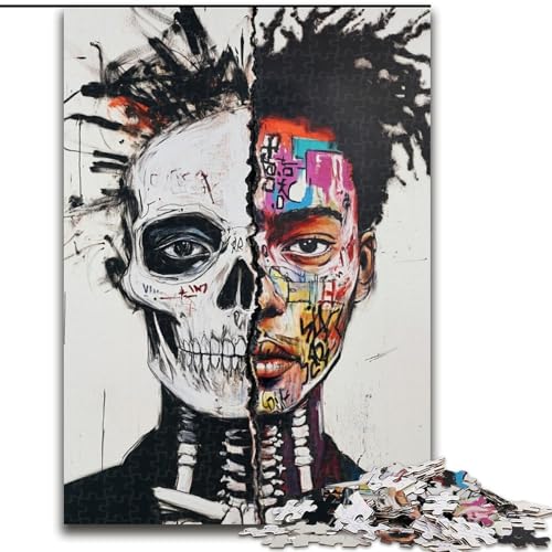 Puzzle für Erwachsene, 1000-teiliges Puzzle, Totenkopf im Basquiat-Stil, Spielzeug, Lernspiele, Stressabbau, einzigartige Heimdekoration und Geschenke (Größe 50x75cm) von MLADSOEHK