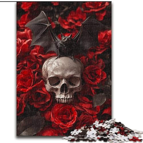 Puzzle für Erwachsene, 1000-teiliges Puzzle Rosenschädel, für Kinder ab 14 Jahren, geeignet für Paare, Spaß bei Aktivitäten zu Hause, Geburtstagsgeschenk, Reisegeschenk (Größe 26x38cm) von MLADSOEHK