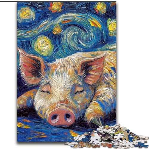 Puzzle für Erwachsene, 1000-teiliges Puzzle mit Schweine-Nachthimmel, pädagogisches Denkspiel, künstlerische Heim- und Bürodekoration, ab 14 Jahren (Größe: 50x75cm) von MLADSOEHK