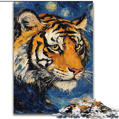 Puzzle für Erwachsene, 1000-teiliges Tiger-Nachthimmel-Puzzle, pädagogisches Denkspiel, künstlerische Heim- und Bürodekoration, ab 14 Jahren (Größe: 26x38cm) von MLADSOEHK
