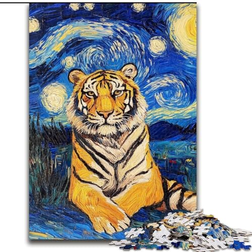 Puzzle für Erwachsene, 1000-teiliges Tiger-Nachthimmel-Puzzle, pädagogisches Denkspiel, künstlerische Heim- und Bürodekoration, ab 14 Jahren (Größe: 50x75cm) von MLADSOEHK