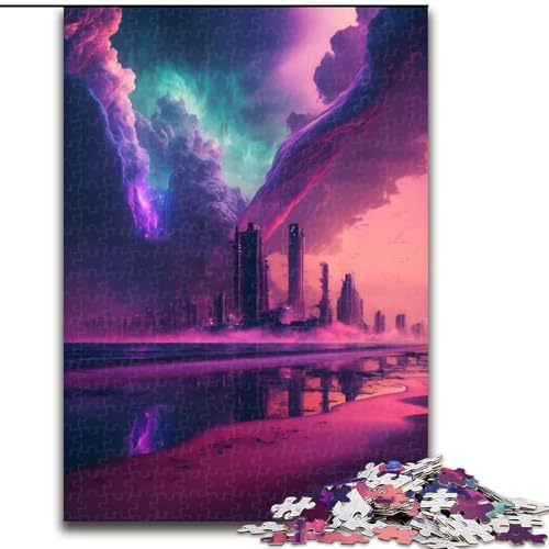 Puzzle für Erwachsene, 1000-teiliges futuristisches Stadtgebäude-Puzzle, pädagogisches Denkspiel, künstlerische Heim- und Bürodekoration, ab 14 Jahren (Größe: 50x75cm) von MLADSOEHK