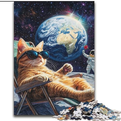Puzzle für Erwachsene und Jugendliche, 1000 Teile, Katze auf dem Mond, lehrreich ganze Familie (Größe 50x75cm) von MLADSOEHK