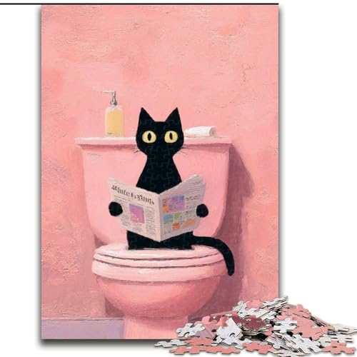 Puzzle für Erwachsene und Jugendliche, Katze auf der Toilette, Spielspielzeug, jedes Teil ist einzigartig – anspruchsvolles Familienspiel für Kinder ab 14 Jahren (Größe 26x38cm) von MLADSOEHK