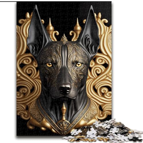 Puzzle für Jugendliche, 1000 Teile, Schwarzer Hund, Goldenes Art Deco, Spielzeug, Lernspiele, Stressabbau, Eltern-Kind-Interaktion (Größe 50x75cm) von MLADSOEHK