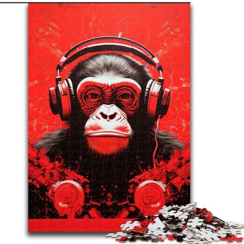 Puzzle für Teenager, 1000 Puzzles, AFFE mit Kopfhörern, Spiele, Spielzeug, Geschenk, einzigartige Geburtstags- und Geschenkideen für Kinder ab 14 Jahren (Größe 50x75cm) von MLADSOEHK