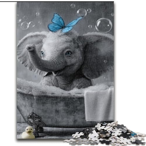 Puzzle für Teenager, 1000 Puzzles, Elefant und Blauer Schmetterling, Spiele, Spielzeug, Geschenk, einzigartige Geburtstags- und Geschenkideen für Kinder ab 14 Jahren (Größe 50x75cm) von MLADSOEHK