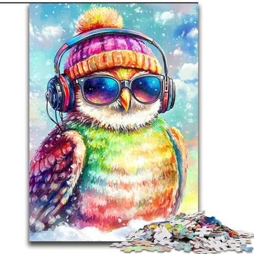 Puzzle für Teenager, 1000 Puzzles, Eule hört Musik, Spiele, Spielzeug, Geschenk, einzigartige Geburtstags- und Geschenkideen für Kinder ab 14 Jahren (Größe 26x38cm) von MLADSOEHK