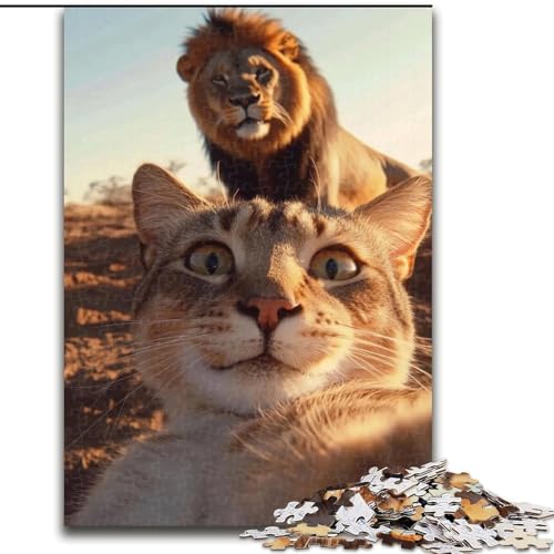 Puzzle für Teenager, 1000 Puzzles, Katzen- und Löwen-Selfie, Lernspielzeug, einzigartige Geburtstags- und Geschenkideen für Kinder ab 14 Jahren (Größe 26x38cm) von MLADSOEHK