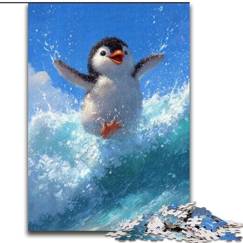 Puzzle für Teenager, 1000 Puzzles, Pinguin-Surfen, Lernspielzeug, einzigartige Geburtstags- und Geschenkideen für Kinder ab 14 Jahren (Größe 50x75cm) von MLADSOEHK