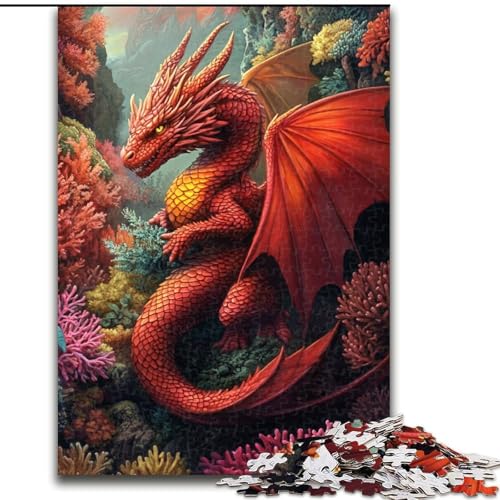 Puzzle für Teenager, 1000 Puzzles, Roter Drache, Lernspielzeug, einzigartige Geburtstags- und Geschenkideen für Kinder ab 14 Jahren (Größe 50x75cm) von MLADSOEHK