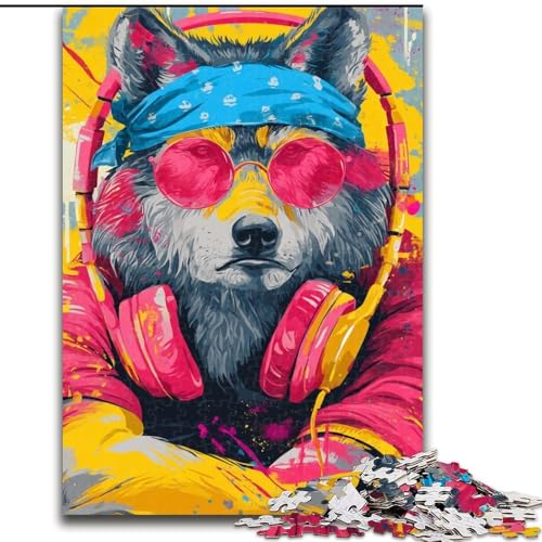 Puzzle für Teenager, 1000 Puzzles, Wolf mit Kopfhörern, Spiele, Spielzeug, Geschenk, einzigartige Geburtstags- und Geschenkideen für Kinder ab 14 Jahren (Größe 26x38cm) von MLADSOEHK