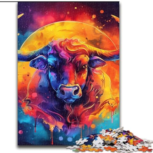 Puzzle für Teenager, 1000 Puzzleteile, Aquarell-Stier, Spiele, Spielzeug, Geschenk, einzigartige Geburtstags- und Geschenkideen für Kinder ab 14 Jahren (Größe 26x38cm) von MLADSOEHK