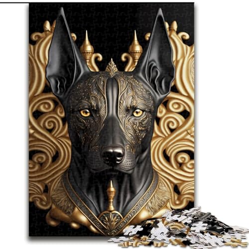 Puzzle für Teenager, 1000 Puzzleteile, schwarzer Hund, goldenes Art-Deco-Spielzeug, Lernspielzeug, einzigartige Geburtstags- und Geschenkideen für Kinder ab 14 Jahren (Größe 26x38cm) von MLADSOEHK