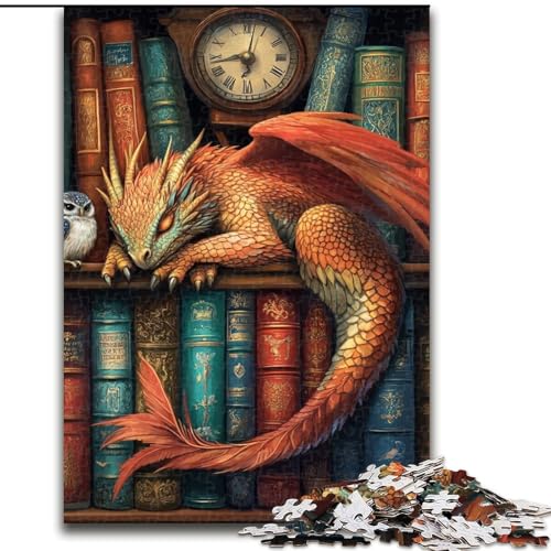 Puzzle für Teenager, 1000 Teile, Drache im Bücherregal, Familienunterhaltungsspielzeug, ganze Familie, ab 14 Jahren (Größe 26x38cm) von MLADSOEHK