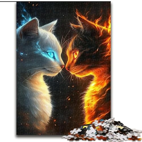 Puzzle für Teenager, 1000 Teile, EIS- und Feuerkatze, Familienunterhaltungsspielzeug, ganze Familie, ab 14 Jahren (Größe 26x38cm) von MLADSOEHK