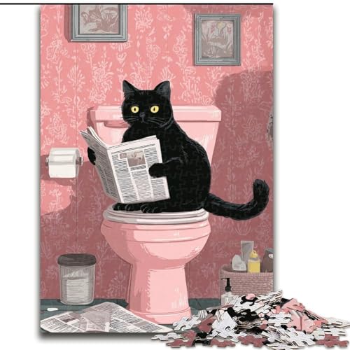 Puzzle für Teenager, 1000 Teile, Katze auf der Toilette, Familienunterhaltungsspielzeug, ganze Familie, ab 14 Jahren (Größe 50x75cm) von MLADSOEHK