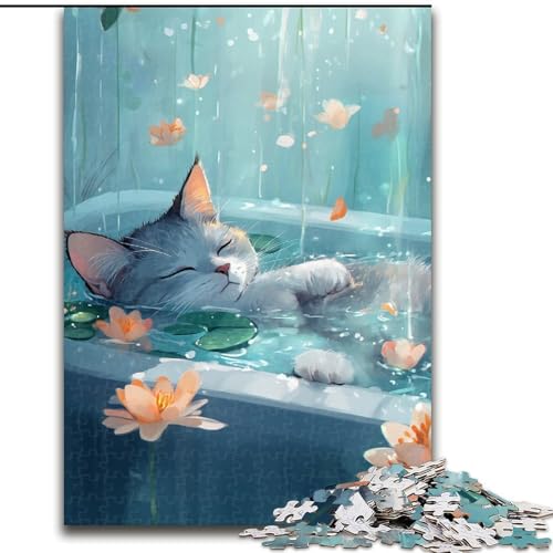 Puzzle für Teenager, 1000 Teile, Katze im Pool, Familienunterhaltungsspielzeug, ganze Familie, ab 14 Jahren (Größe 50x75cm) von MLADSOEHK