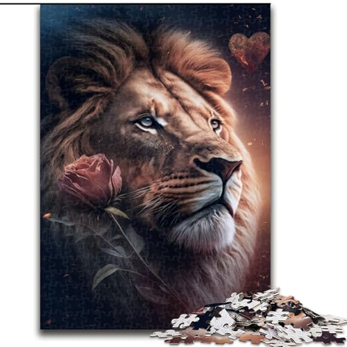 Puzzle für Teenager, 1000 Teile, Majestätischer Löwe mit Rose, Spiele, Spielzeug, Geschenk, einzigartige Geburtstags- und Geschenkideen für Kinder ab 14 Jahren (Größe 26x38cm) von MLADSOEHK