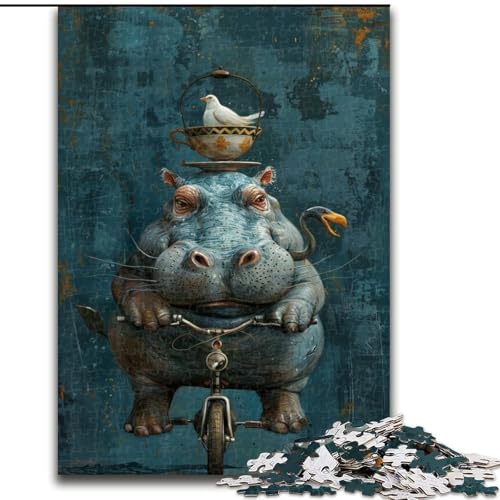 Puzzle für Teenager, 1000 Teile, Nashorn auf einem Fahrrad, Familienunterhaltungsspielzeug, ganze Familie, für Kinder ab 14 Jahren (Größe 26x38cm) von MLADSOEHK