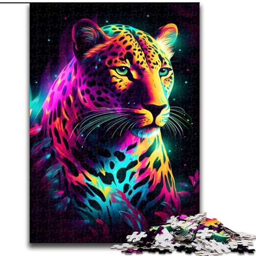 Puzzle für Teenager, 1000 Teile, Neon-Leopard, Familienunterhaltungsspielzeug, ganze Familie, ab 14 Jahren (Größe 26x38cm) von MLADSOEHK