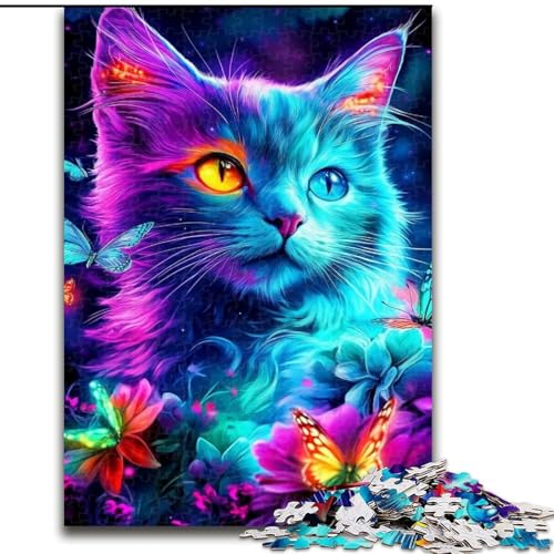 Puzzle für Teenager, 1000 Teile, Neonkatze, Familienunterhaltungsspielzeug, ganze Familie, für Kinder ab 14 Jahren (Größe 50x75cm) von MLADSOEHK