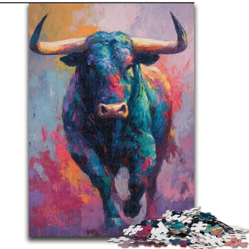 Puzzle für Teenager, 1000 Teile, Ölgemälde mit Stier, Familienunterhaltungsspielzeug, ganze Familie, ab 14 Jahren (Größe 50x75cm) von MLADSOEHK