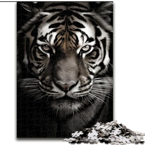 Puzzle für Teenager, 1000 Teile, Schwarz-Weiß-Tiger, Familienunterhaltungsspielzeug, ganze Familie, ab 14 Jahren (Größe 26x38cm) von MLADSOEHK