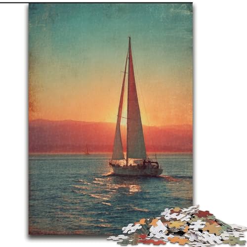 Puzzle für Teenager, 1000 Teile, Segelboot, das den Ozean besegelt, Familienunterhaltungsspielzeug, ganze Familie, ab 14 Jahren (Größe 50x75cm) von MLADSOEHK