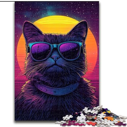 Puzzle für Teenager, 1000 Teile, Synthwave Purple Cat, Spielzeug, Lernspiele, Stressabbau, Eltern-Kind-Interaktion (Größe 26x38cm) von MLADSOEHK