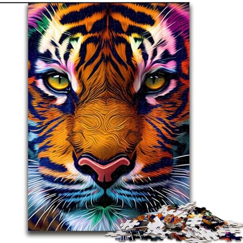 Puzzle für Teenager, 1000 Teile, Tiger-Pop-Art-Tiergesicht, Familienunterhaltungsspielzeug, ganze Familie, ab 14 Jahren (Größe 26x38cm) von MLADSOEHK