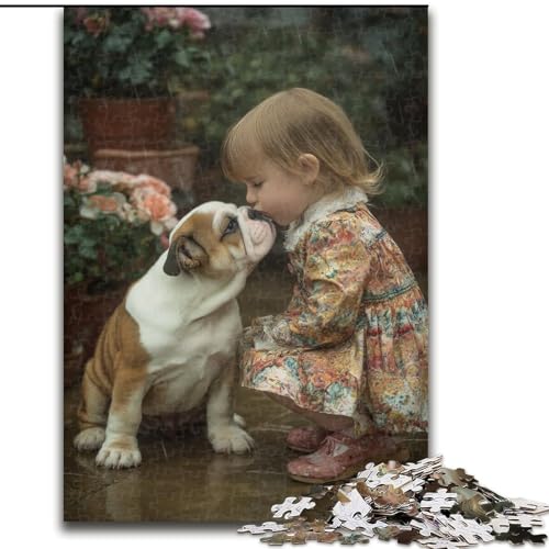 Puzzle für Teenager, 1000 Teile, Welpe und Mädchen, Familienunterhaltungsspielzeug, ganze Familie, ab 14 Jahren (Größe 26x38cm) von MLADSOEHK