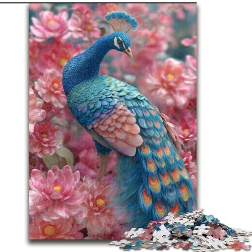 Puzzle für Teenager, 1000 Teile, bunter Pfau, Familienunterhaltungsspielzeug, ganze Familie, ab 14 Jahren (Größe 50x75cm) von MLADSOEHK