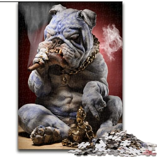 Puzzle für Teenager, 1000 Teile, rauchende Bulldogge, Spielzeug, Lernspiele, Stressabbau, Eltern-Kind-Interaktion (Größe 50x75cm) von MLADSOEHK